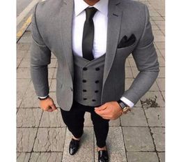 2018 Latest Coat Pant Designs Smoking Grey Men Suit Slim Fit 3 Piece Tuxedo Groom Style Suits Custom Prom Blazer Terno Masculino9311561
