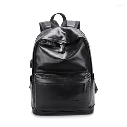 Backpack 2024 Hi-Q PU Leather Men School Bag For College Simple Design Laptop Rucksack Casual Daypacks Mochila Male