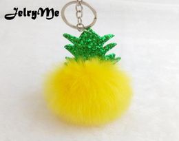 Cute Chaveiro Fruit Pineapple Keychains Pompom Fur Ball Glitter Leaf Sequins Keyring Women Bag Pendant Car Key Chains Holder Diy6858043