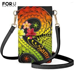 Shoulder Bags FORUDESIGNS For Women Samoa Polynesian Plumeria Pattern Fashion Lady Pu Bag Women's Mobile Phone Pouch Coin Purse