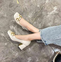 G family genuine leather Mary Jane single shoes women039s Horse Street buckle thick heels 2022spring and summer new square head1420136