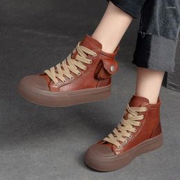 Casual Shoes Johnature Retro Flat Platform Genuine Leather 2024 Autumn Round Toe Thick Sole Versatile Short Boots