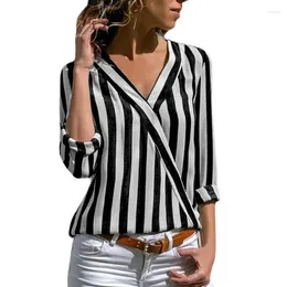 Women's Blouses Women Spring Summer Style Shirts Lady Casual Long Sleeve V-Neck Striped Printed Blusas Tops