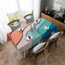 Table Cloth Line Colour Block Shadow Wave Washable Tablecloth For Wedding Party Dining Banquet Decoration Luxuriou Cover