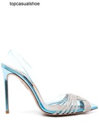 Aquazzura Aura Gatsby top quality Shoes Perfect Sling-back Pumps Italy Crystal Party Shoes Transparent PVC Sandals