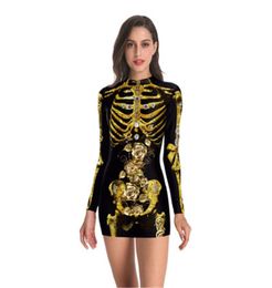 Halloween Casual Dress Female Long Sleeved Shirt Mini Tight Skirt Sexy Printed Tshirts Party Dresses Cosplay Costume Woman Clothi6933991