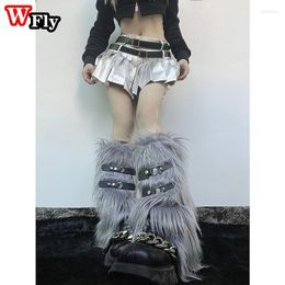 Women Socks Grey Plush Warm In Autumn And Winter Woman Gothic Punk Spicy Girl Y2k Harajuku Millennium