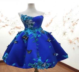 Royal Blue Satin Butterfly Short Prom Dresses 2019012342832452