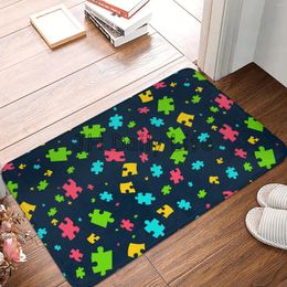 Carpets Autism Awareness Puzzle Piece Non Slip Entrance Floor Mat Indoor Doormat Home Carpet Flannel Rug For Bathroom Kitchen Bedroom
