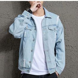 Men's Jackets Ripped Denim Jacket Tight Retro Distressed Water Wash Classic Pocket Design Coat Spring Autumn 2024