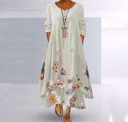 Casual Dresses Women Summer Dress Flroal Printed Female Full Sleeve Party Maxi Long Ladies Beach Loose Sundress Vestidos4786304