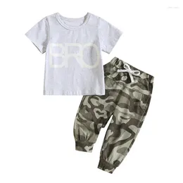 Clothing Sets Infant Baby Boys Pant Summer Clothes Outfits 2024 Letter Crew Neck Short Sleeve T-Shirts Camouflage Long Pants 2Pcs Suit