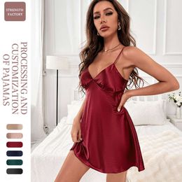 Nowy Camisole Nightgown Danilin Sexy Backless Summer cienki oddychający seksowna jedwabna sukienka dla kobiet piżamy