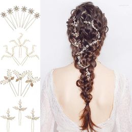 Headpieces Fashion 6pcs/lot Bridal Hair Pin Flower Pattern Crystal Combs Clear Rhinestones Stick Wedding Jewelry Accessories
