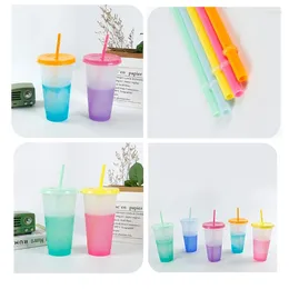 Mugs Colour Changing Cups 5 Pieces With Lids And Straws Summer Coffee Tumblers Party For Adults Plastic Material BPA Free