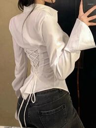 Women's Blouses Aoaiiys White Shirt Women Tops Corset Button Up Long Sleeve Gothic Lolita Black Korean Chic Vintage Slim Blouse