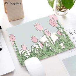 Mouse Pads Wrist Rests Small Mouse Pad Green Cute Flower Mouse Pad Kaii Cat and Rabbit Cartoon Ltop Carpet Keyboard Desktop Pad Pc Mausepad 2mm J240518