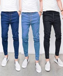 Men039s Jeans 3 Colours Mens Fashion Elastic Waist Tight Denim Pants Ripped Distressed Slim Pencil7020304