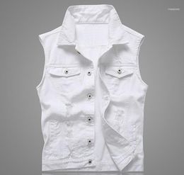 Hole Denim Waistcoat Men White Jeans Vest Solid Rock Vests For Men Fashions Summer Sleeveless Jacket 5xl Punk Biker Ripped111712393