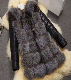 Women's Fur & Faux 2021 Fashion Woman's Leather Jacket Winter Thick Warm Outerwear Ps Size 3XL Elegant Gray Black Coat Parka6562943