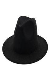 Wide Brim Simple Top Hat Panama Solid Colour Felt Fedoras Hat for Men Women artificial wool Blend Jazz Cap5488671