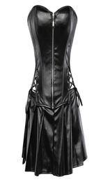Black Faux Leather Corset Dress Overbust Boned Basque Mini Skirt Sexy Lingerie Bodyshaper Slimsuit Nightwear S6XL Plus Size7448842