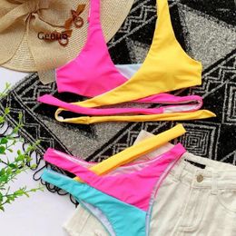 Women's Swimwear Splicing Colourful Bikini Set 2024 Sexy Bandage Women Swimsuit Female Push Up Bathers Sports Bathing Suit