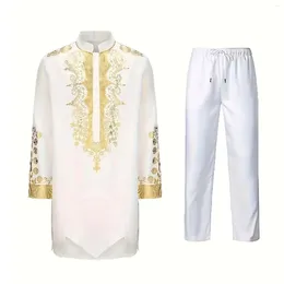 Men's Pants Long Trousers Set African Clothing Loose Gold Sleeve Top And Fashion Solid For Men Formal