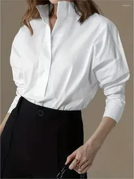 Women's Blouses White Long Sleeve Simple Button Front Boyfriend Shirt Women Single-breasted Turndown Collar Female Spring Tops Clothing