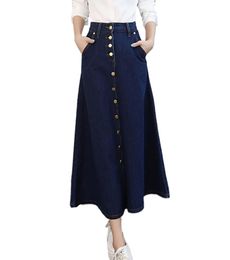 TIYIHAILEY New Fashion Women Denim Plus Size Women Skirt Long Maxi Skirt Jeans Aline S2XL Skirts Blue buttons Spring Autumn3617321