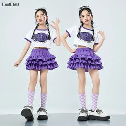 Girls Hip Hop Summer Crop Tank Top Sweet Clothes Sets Children Tshirt Street Dance Tiered Skirts Kids Jazz Cheerleader Costumes 240510