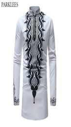 Men039s African Printed White Dashiki Shirt New Slim Fit Mandarin Collar Dress Shirts Men Long Sleeve African Clothing5352006