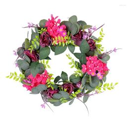 Decorative Flowers Artificial Spring Wreath Purpler Rose Summer For Front Door Drop Ship