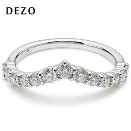 Band Rings DEZO Moissanite WeddBand Solid 925 SterlSilver V-Curve Semi Eternal Ring Womens Fashion Stacking J240516