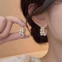 Stud Earrings Double Layers Retro Elegant Imitation Pearl Hoop For Women Fashion Classic Geometric Party Jewellery Gifts