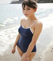 2018 New Japanese school swimwear lolita girl women student sexy dark blue skirt Cute anime cosplay beach Onepiece swimsuit2361899
