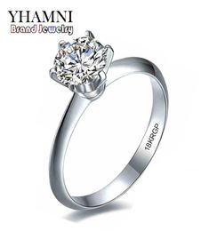 YHAMNI Fine Jewelry Have 18KRGP Stamp Original Gold Rings Set SONA 6mm 1 Carat CZ Zircon Diamond Wedding Rings For Women RS0183769663