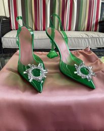 Green Amina Italy Muaddi Sandal Pumps 95 Begum Glass Pvc Shoes Sling Crystal Party Paris Pyramidstyle Heel Kim Kardashian8959487