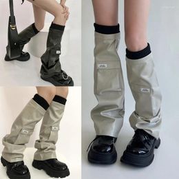 Women Socks Womens PU Leathers Fashion Flare Long Girls Punk Boot Cover Drop