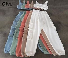 Women Two Piece Pants Autumn Casual Sport Crop Top Clothing White Tracksuit9650888