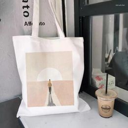 Shopping Bags Women Canvas Bag Art Cartoon Printing Cotton Cloth Shoulder Eco Handbag Tote Reusable Grocery Shopper