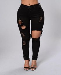 Black Ripped Jeans For Women Denim Pencil Pants Trousers High Waist Stretch Skinny Jeans Torn Jeggings Plus Size 20205731951