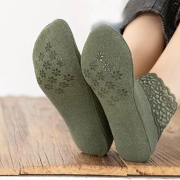 Women Socks Women's Short Lace Thick Warm Silicone Non Slip Floor Low Top Loose Fresh Foot