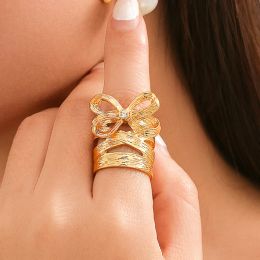 Unique Bow Bowknot Adjustable Open Rings for Women Wed Bridal Goth Flower Finger Ring Aesthetic Jewelry Gift Anillos