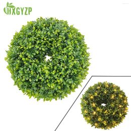 Decorative Flowers HXGYZP Artificial Green Leaves Wreath 17.5" Hanging Plants Greenery With Lights Home Door Porch Wall Window Decoration