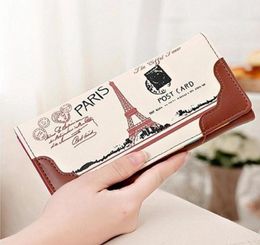 Storage Bags Women Girl Long Hand Hold Wallet Coin Purses Clutch Money Clip PU Leather Card Holders Printed Paris Flags Eiffel Tow6572884