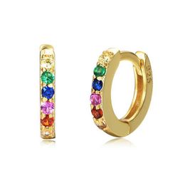Stud Fulsun I925 Sterling Silver 14K Gold Plated Colour Crystal Tiny Small Rainbow Huggie Earrings Q240517
