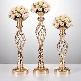 Candle Holders Hollow Gold Silver Metal Wedding Table Centerpiece Flower Vase Rack Road Lead Candlestick Party Dinner Decor