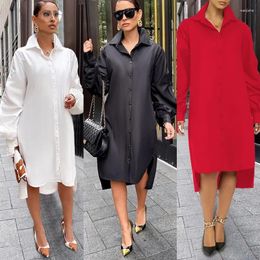 Casual Dresses Women Long Sleeve Turn Down Collar Single Breasted Button Solid Shirring Blouses Dress High Street Vestidos Sexy