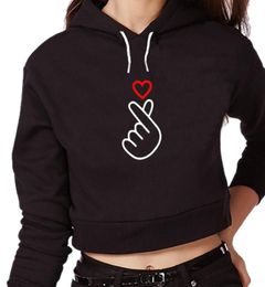 Hoodies Crop Top Women Fashion Finger Heartshaped Print Tops Harajuku Female Funny Kawaii Hoodie Plus Size Tank Top 20185527777